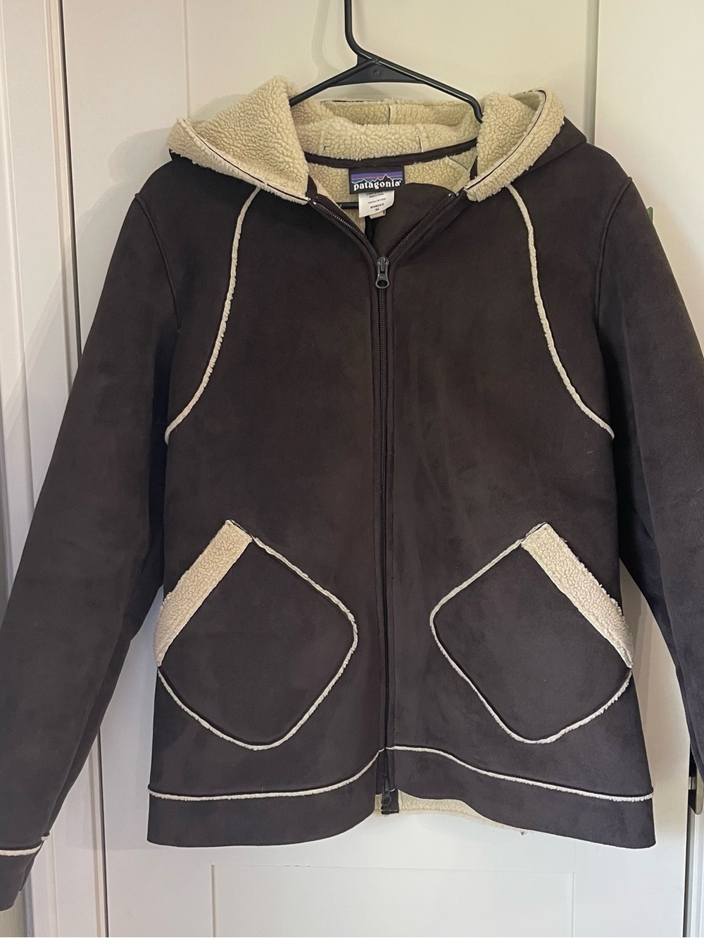 Patagonia Shearling Fleece Hoody Lined Jacket Womens Medium Faux Suede Full Zip